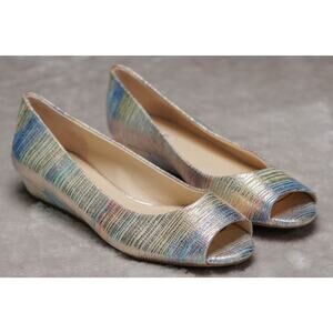 Alex Marie Rainbow Gold Metallic Peep Toe Wedges Womens Size 8 NEW